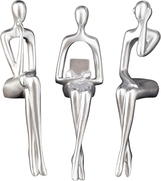 Silver Decor Thinker Statue Ornaments Abstract Decor Sculptures Resin Statue Modern Decorative Objects Desk Decor Small Shelf Decor Figurines Home Decorations for Living Room