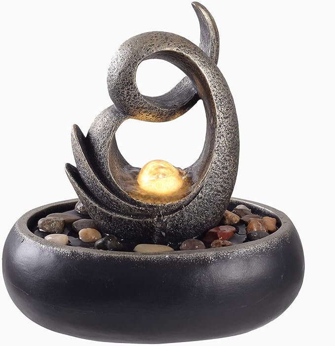 Teamson Home Indoor Table Water Feature Small Zen Fountain with Lights