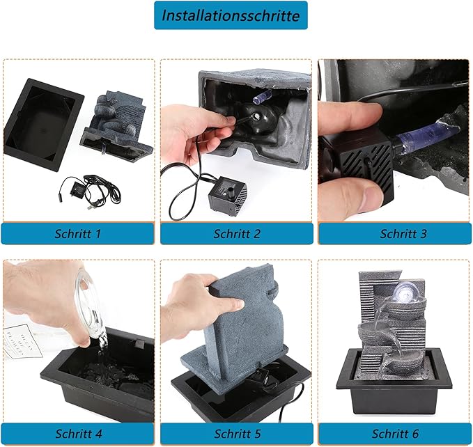 Living White Light LED Indoor Fountain, Living Room Desk Fountain Decoration with Lighting, Resin, 17 x 22 x 25 cm