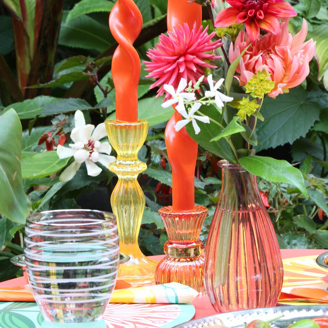 Talking Tables Small Orange Glass Candlestick Holder | Ribbed for Home Décor, Accessories, Halloween Table Decorations, Indoor or Outdoor Dinner Party, Birthday, Wedding