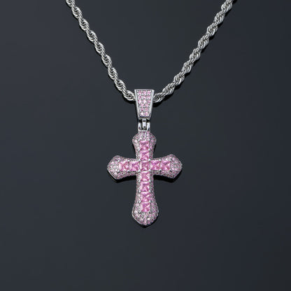 Oneswear® Iced Pink Princess Cut Cross Pendant