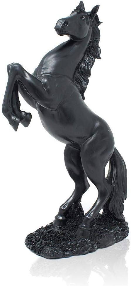 Standing Horse Resin Statue - Fighting Horse Sculpture for Home Decor - Rearing Art Figurine Decorative Animal Ornament - Black
