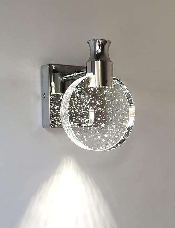 Crystal Wall Light, Silver LED Wall Light, Vintage Round Crystal Lamp for Living Room, Bedroom, Bedside Table, Bathroom, Hallwayl Wal
