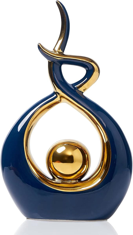 Home Decor Modern Art Ceramic Statue, Coffee Table Decor Centerpiece Table Decoration, Decorative Accents Sculpture for Living Room Decor or Dining Table Decor (Blue, Small)