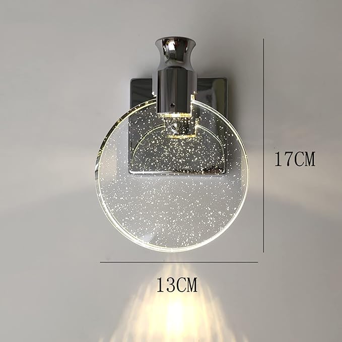 Crystal Wall Light, Silver LED Wall Light, Vintage Round Crystal Lamp for Living Room, Bedroom, Bedside Table, Bathroom, Hallwayl Wal