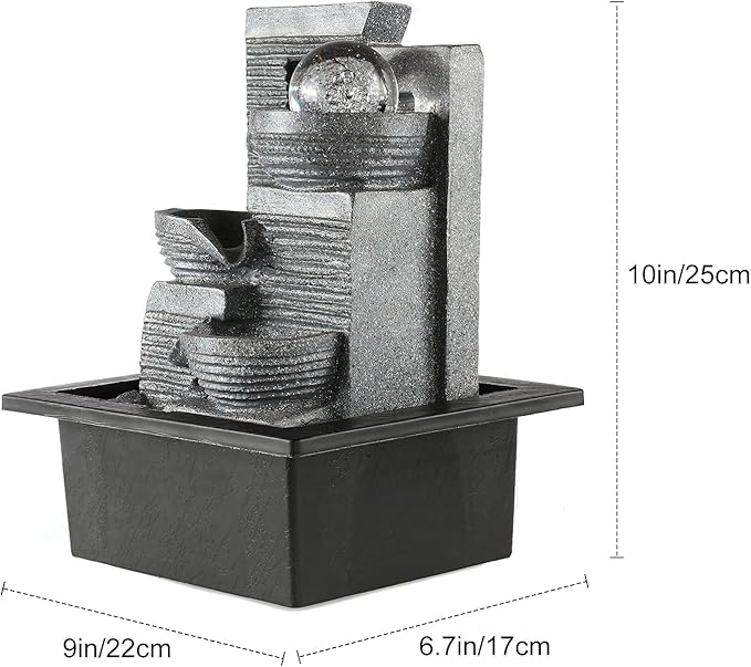 Living White Light LED Indoor Fountain, Living Room Desk Fountain Decoration with Lighting, Resin, 17 x 22 x 25 cm