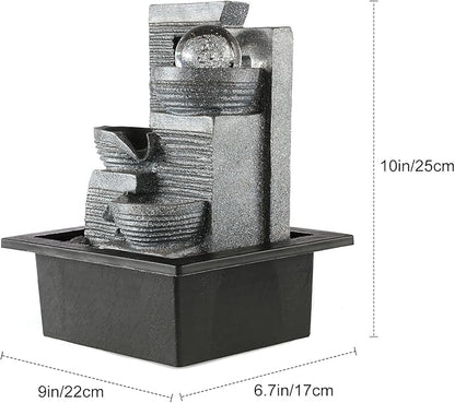 Living White Light LED Indoor Fountain, Living Room Desk Fountain Decoration with Lighting, Resin, 17 x 22 x 25 cm