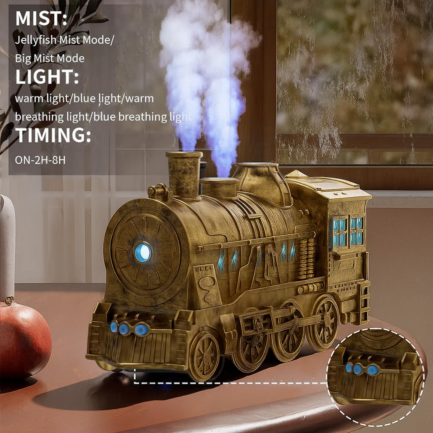 CILIFER® Train Shaped Air Humidifier 300ML- Technology. Style and Aromatherapy in Motion diffuser with Night Light for Bedroom Desk