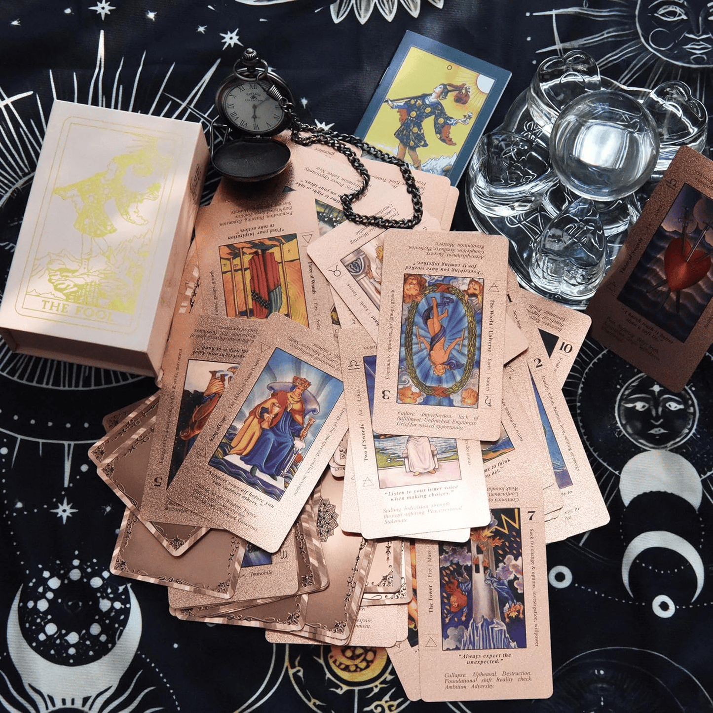 CILIFER® Witchy Cauldron Rose Gold Tarot Cards with Guide Book Waterproof Wrinkle Resistant Foil Tarot Deck for Beginners Includes Chakras Planets Zodiac Signs Elements & Affirmations