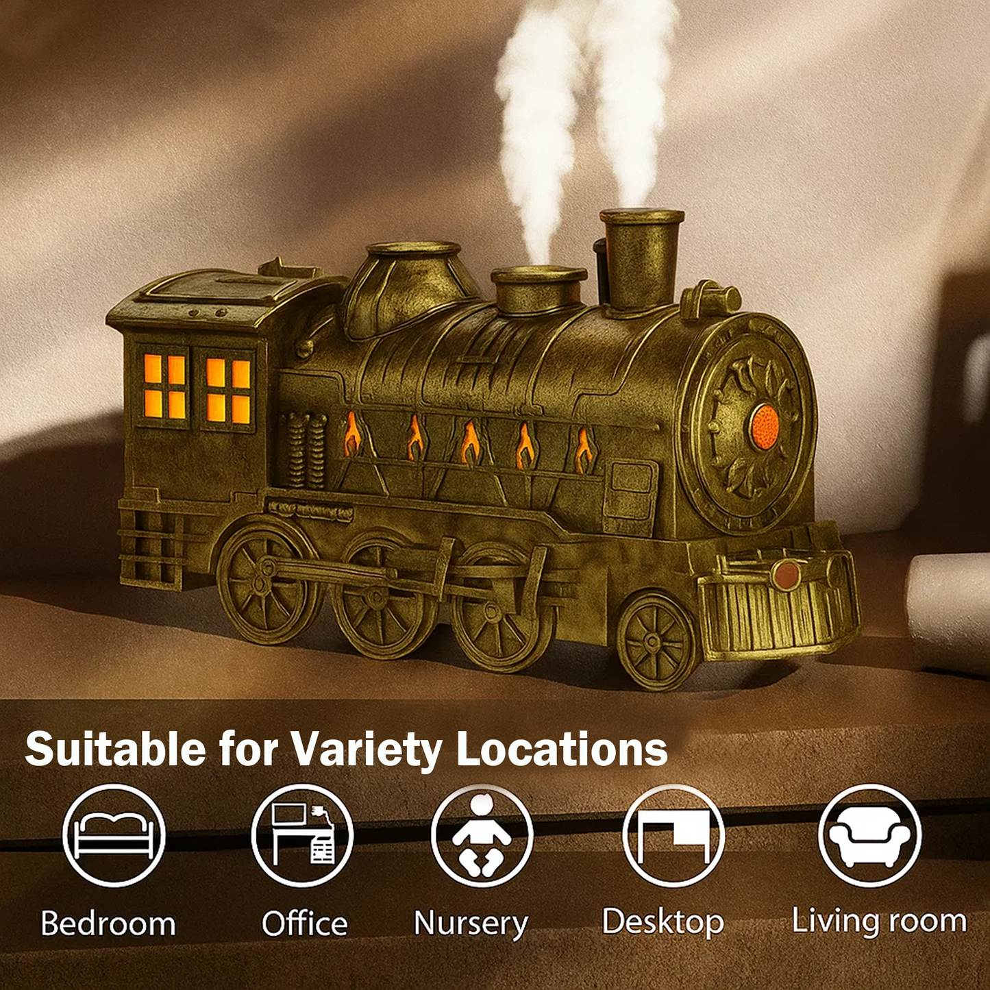 CILIFER® Train Shaped Air Humidifier 300ML- Technology. Style and Aromatherapy in Motion diffuser with Night Light for Bedroom Desk