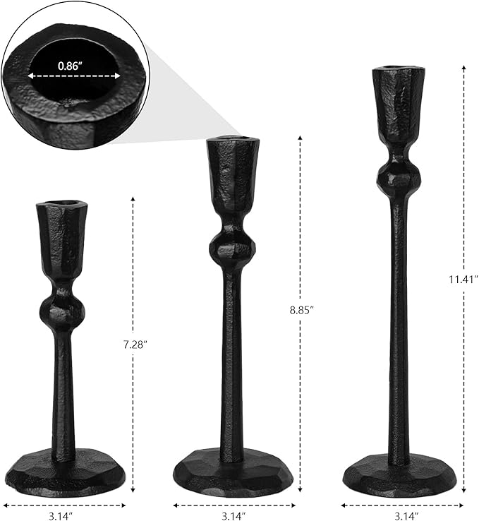 Iron Taper Candle Holder - Set of 3 Decorative Candle Stand, Candlestick Holder for Wedding, Dinning, Party