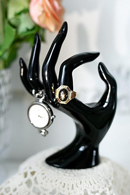 Hand Form Ring Holder Jewelry Display Organization Rack Bracelet Ring Watch Stand Support Aesthetic Y2k Room Decor (Black)