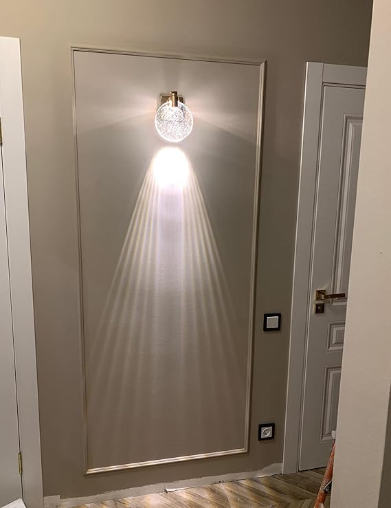 Crystal Wall Light, Silver LED Wall Light, Vintage Round Crystal Lamp for Living Room, Bedroom, Bedside Table, Bathroom, Hallwayl Wal