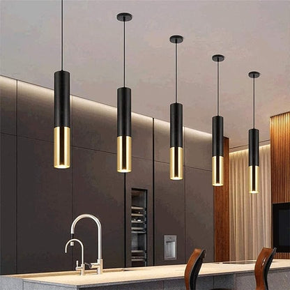 GU10 Dia 6CM L30CM Black Gold LED Pendent Light Spotlights Mini Island Pendant Lighting for Kitchen Island Dinning Room,Bedroom,Bar, Matte Black Kitchen Island