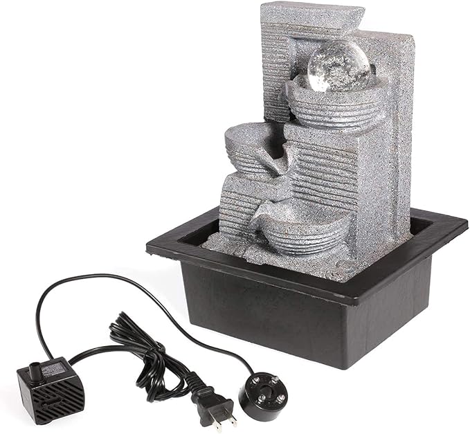 Living White Light LED Indoor Fountain, Living Room Desk Fountain Decoration with Lighting, Resin, 17 x 22 x 25 cm