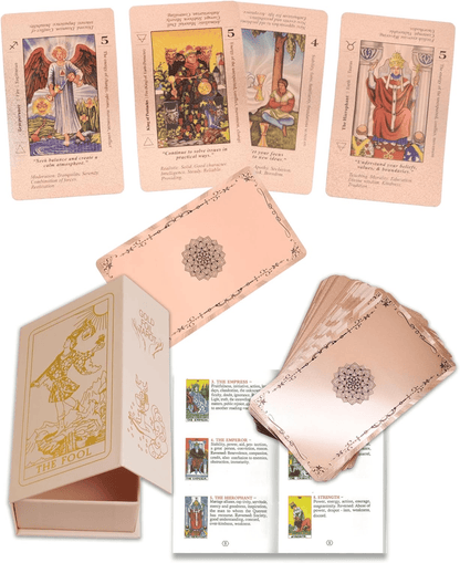 CILIFER® Witchy Cauldron Rose Gold Tarot Cards with Guide Book Waterproof Wrinkle Resistant Foil Tarot Deck for Beginners Includes Chakras Planets Zodiac Signs Elements & Affirmations
