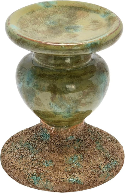 Creative Co-Op 2-Tone Sculptural Terracotta Pillar Candle Holder, Distressed Green