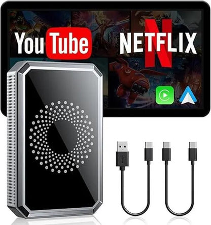 CILIFER® Wired to Wireless Carplay Adapter with Built-in Netflix/YouTube/TikTok APP to Play Video on a Car Screen (DO Not Support Vehicles with Built-in Wireless CarPlay). For iPhone 8-15 & Android 11+