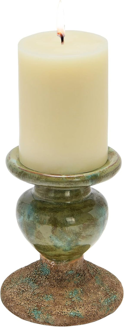 Creative Co-Op 2-Tone Sculptural Terracotta Pillar Candle Holder, Distressed Green