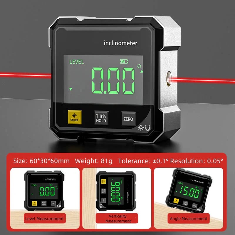 CILIFER® 4-Side Magnetic Digital Angle Gauge with Laser