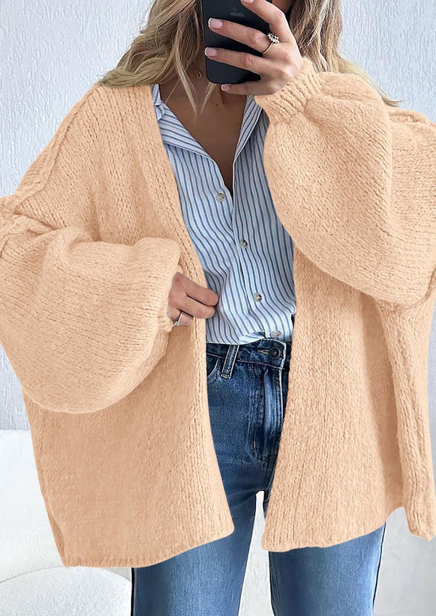 SFRCORD® Womens Oversized Cardigan Sweaters Fall Long Lantern Sleeve Knit Open Front Lightweight Sweater