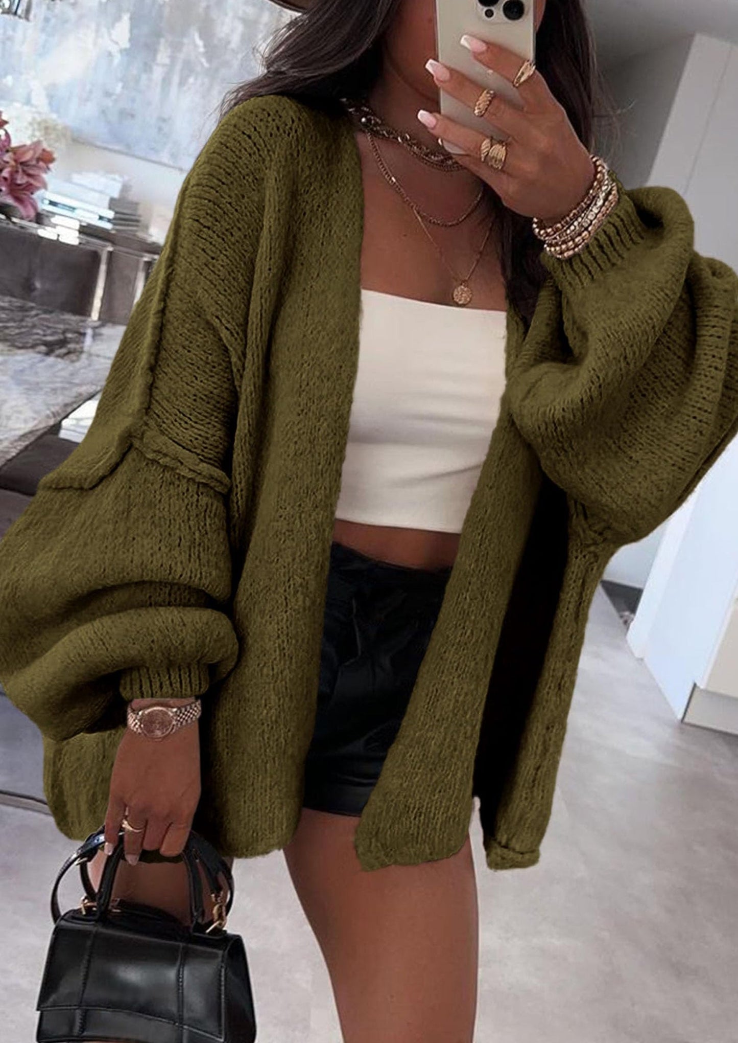 SFRCORD® Womens Oversized Cardigan Sweaters Fall Long Lantern Sleeve Knit Open Front Lightweight Sweater