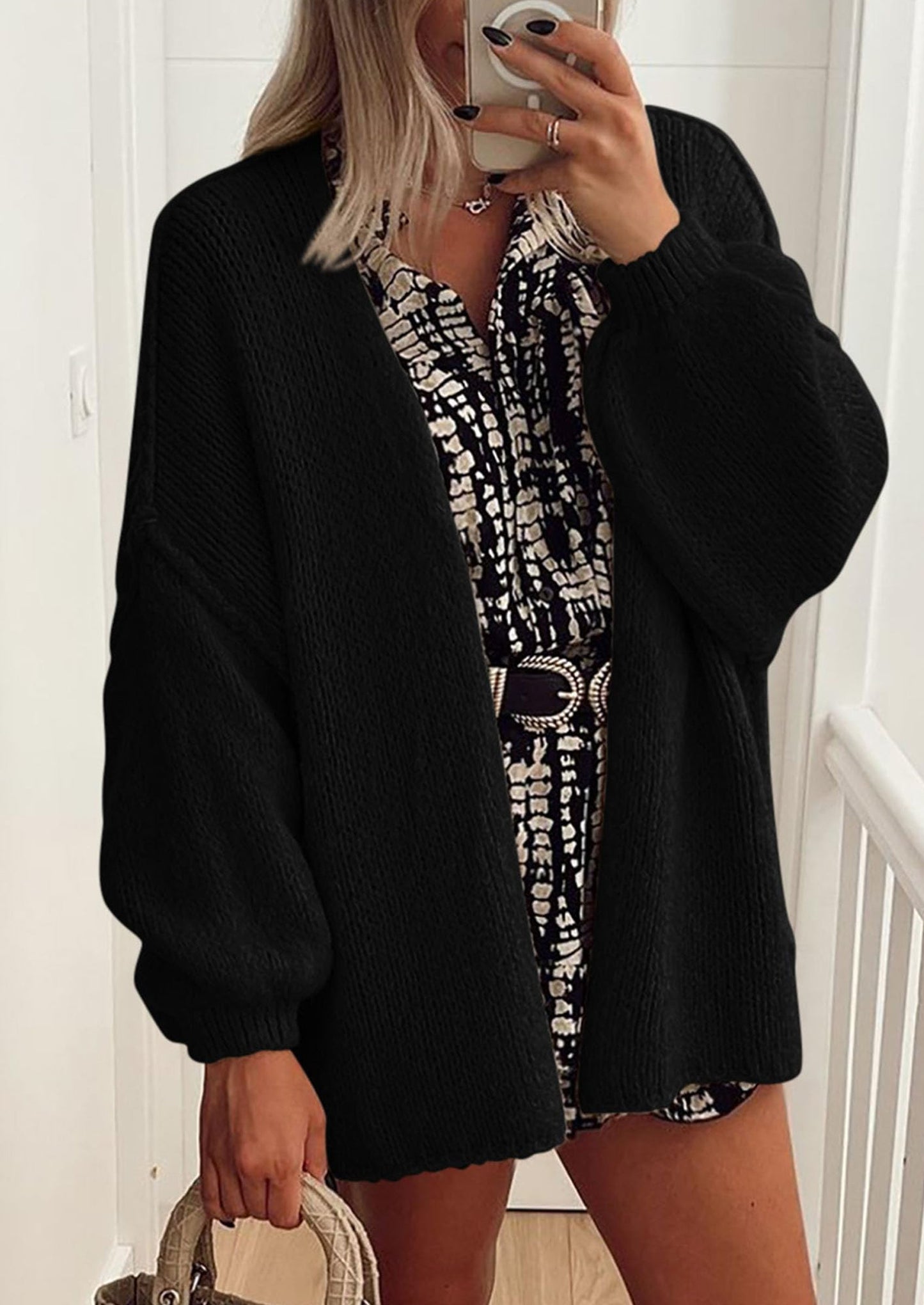 SFRCORD® Womens Oversized Cardigan Sweaters Fall Long Lantern Sleeve Knit Open Front Lightweight Sweater