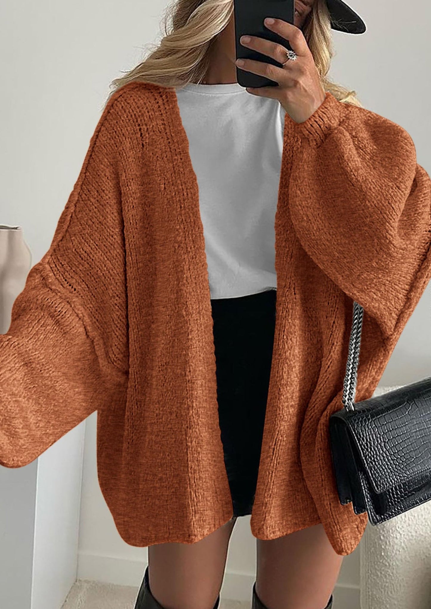 SFRCORD® Womens Oversized Cardigan Sweaters Fall Long Lantern Sleeve Knit Open Front Lightweight Sweater