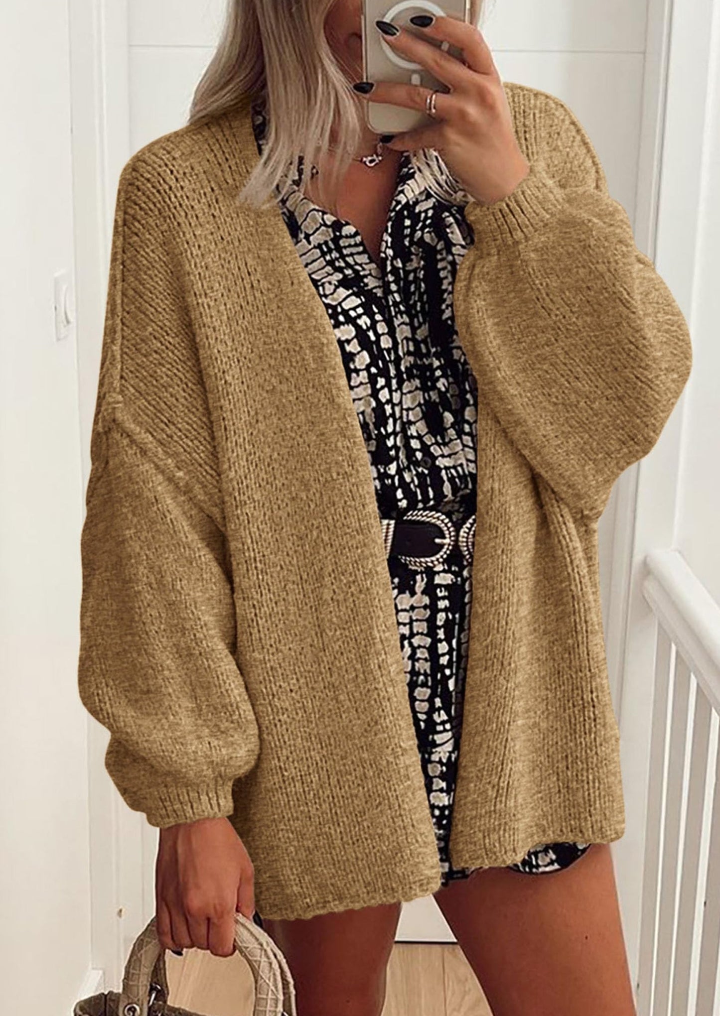 SFRCORD® Womens Oversized Cardigan Sweaters Fall Long Lantern Sleeve Knit Open Front Lightweight Sweater