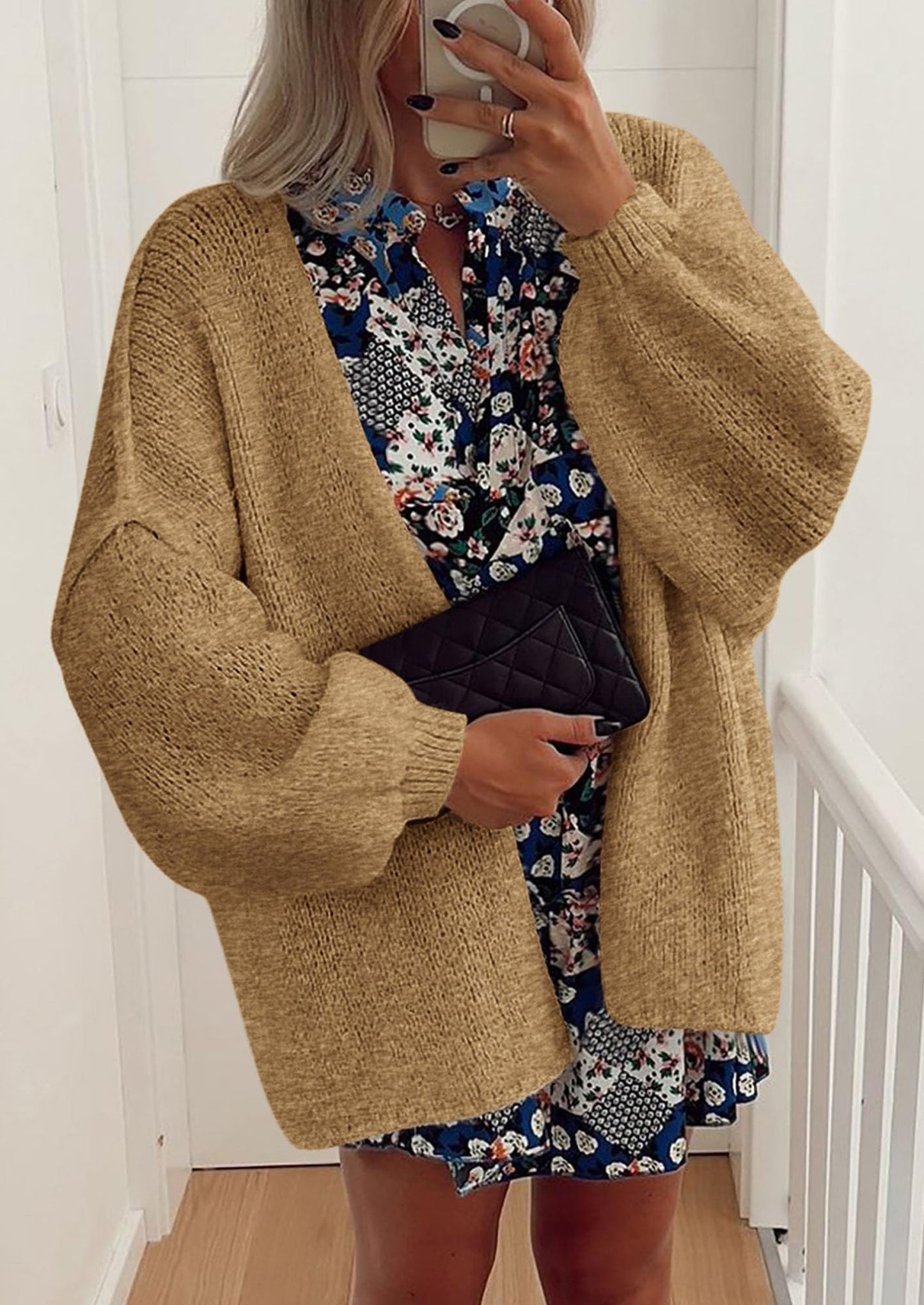 SFRCORD® Womens Oversized Cardigan Sweaters Fall Long Lantern Sleeve Knit Open Front Lightweight Sweater