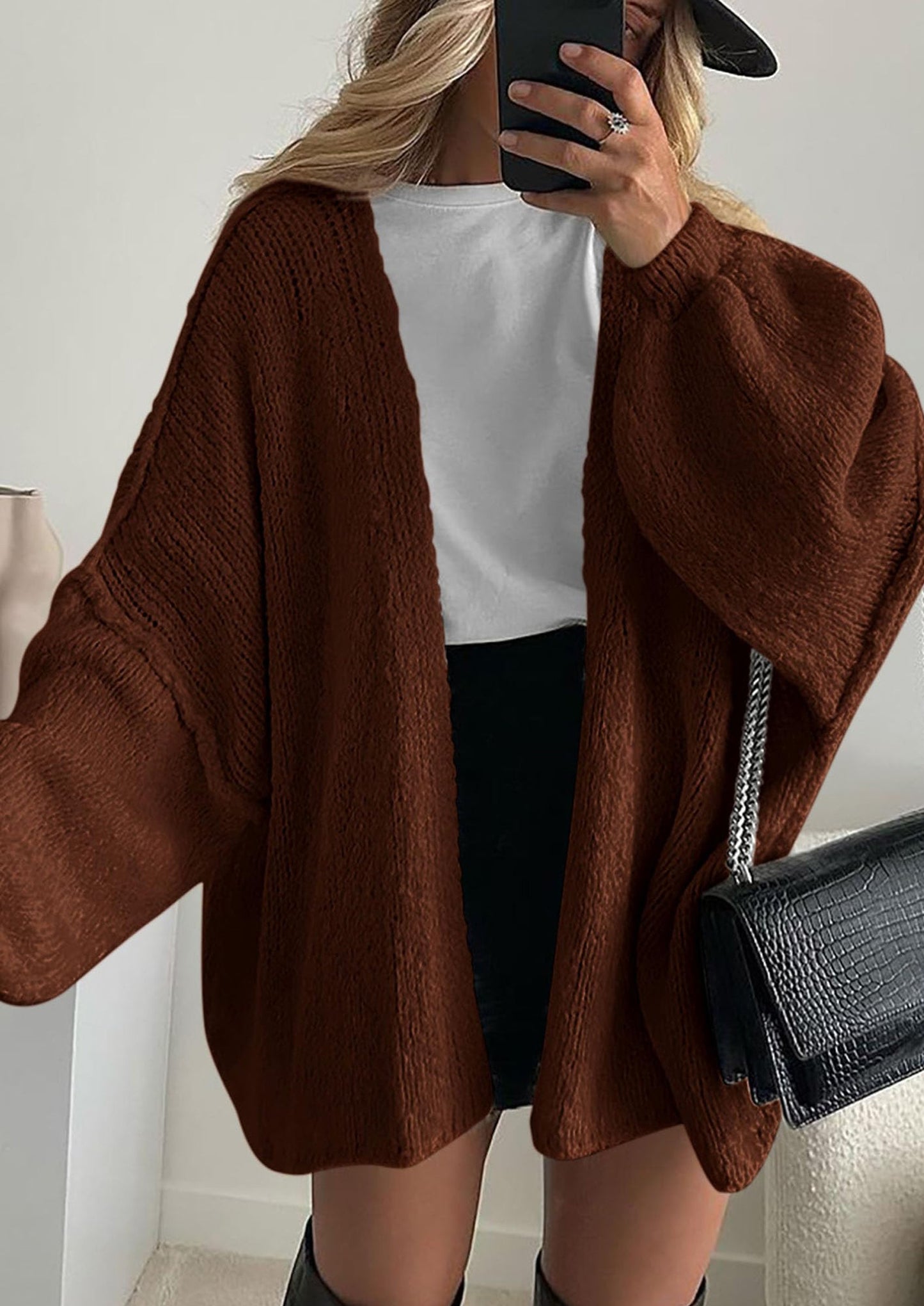 SFRCORD® Womens Oversized Cardigan Sweaters Fall Long Lantern Sleeve Knit Open Front Lightweight Sweater