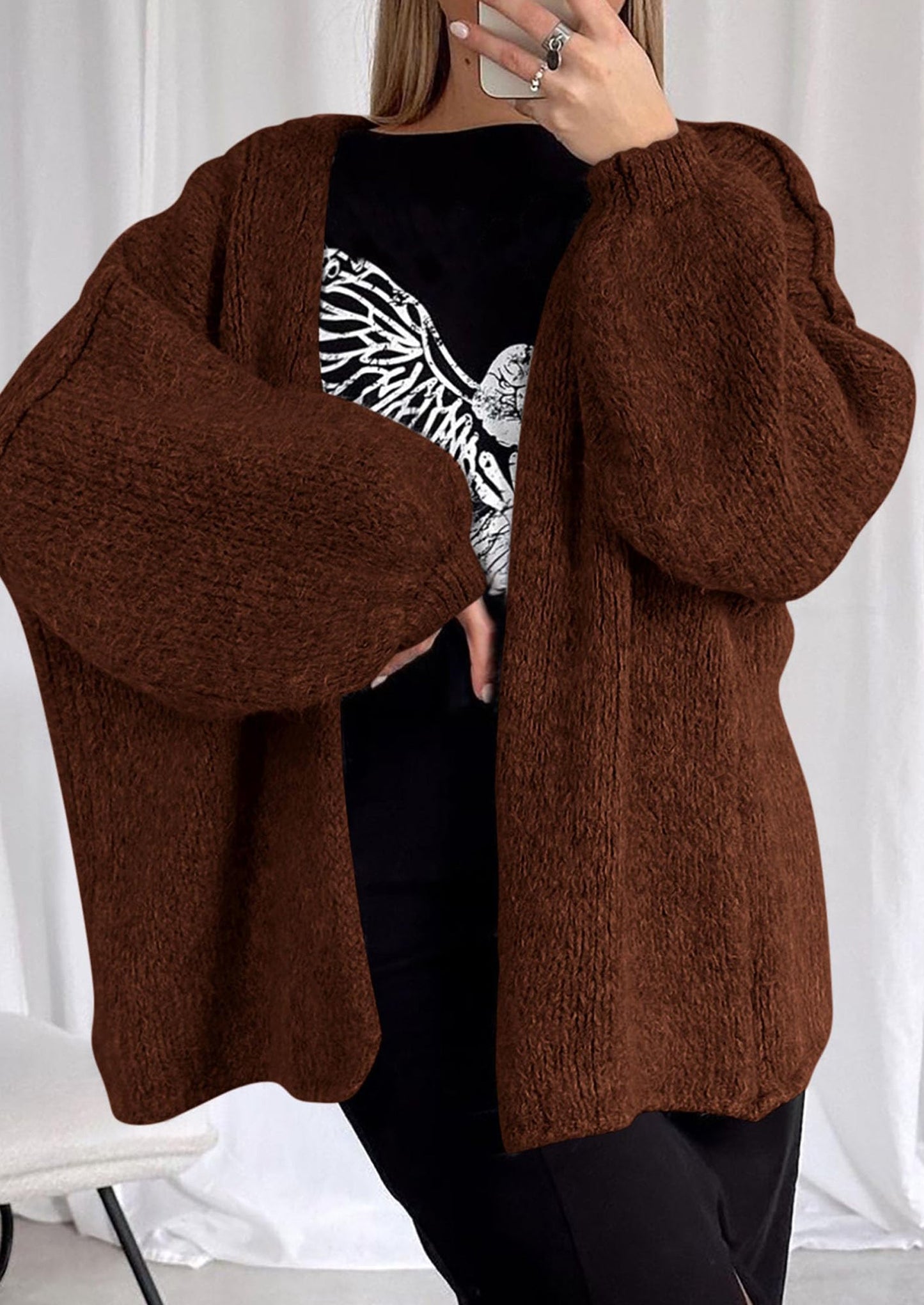 SFRCORD® Womens Oversized Cardigan Sweaters Fall Long Lantern Sleeve Knit Open Front Lightweight Sweater