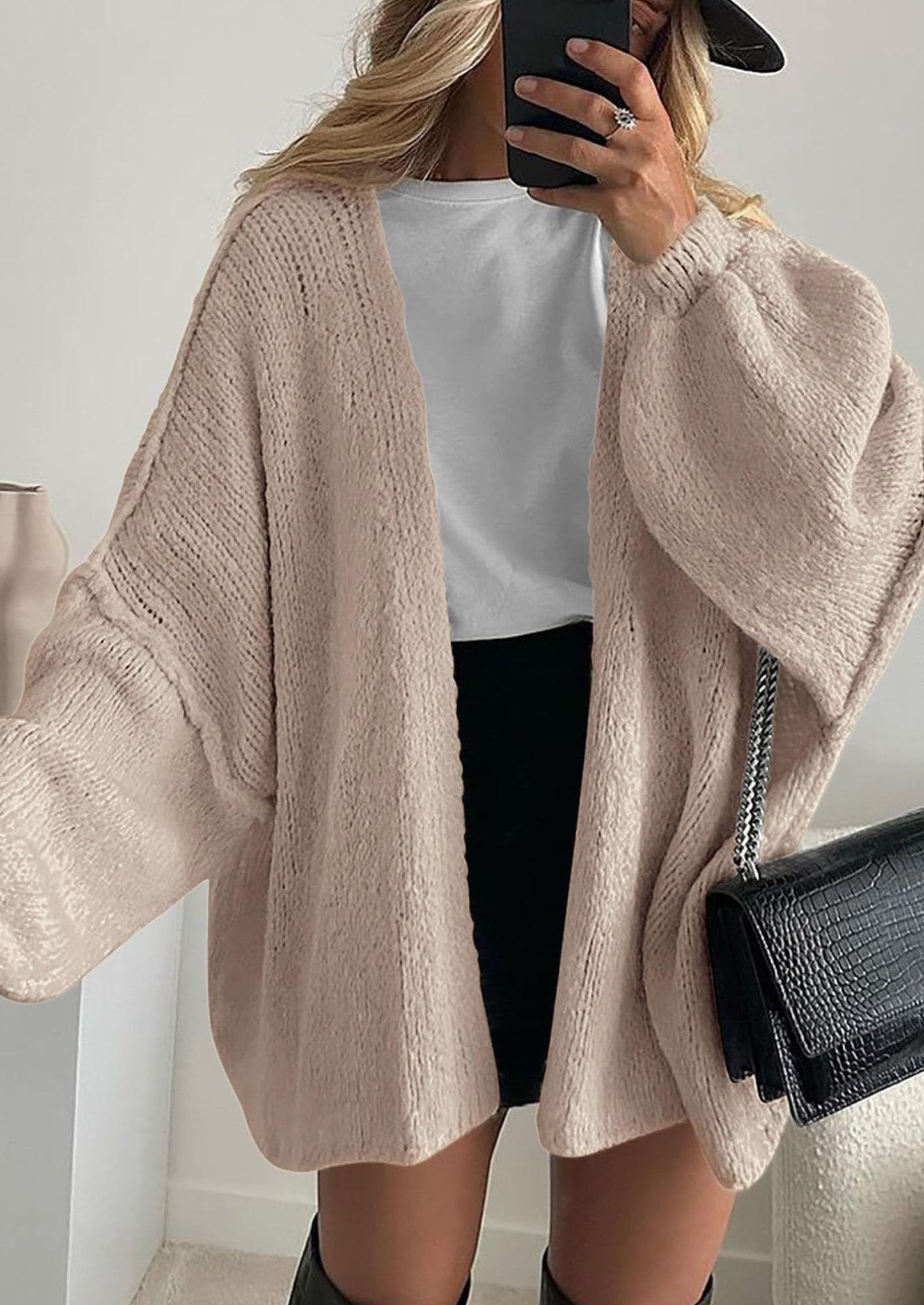 SFRCORD® Womens Oversized Cardigan Sweaters Fall Long Lantern Sleeve Knit Open Front Lightweight Sweater