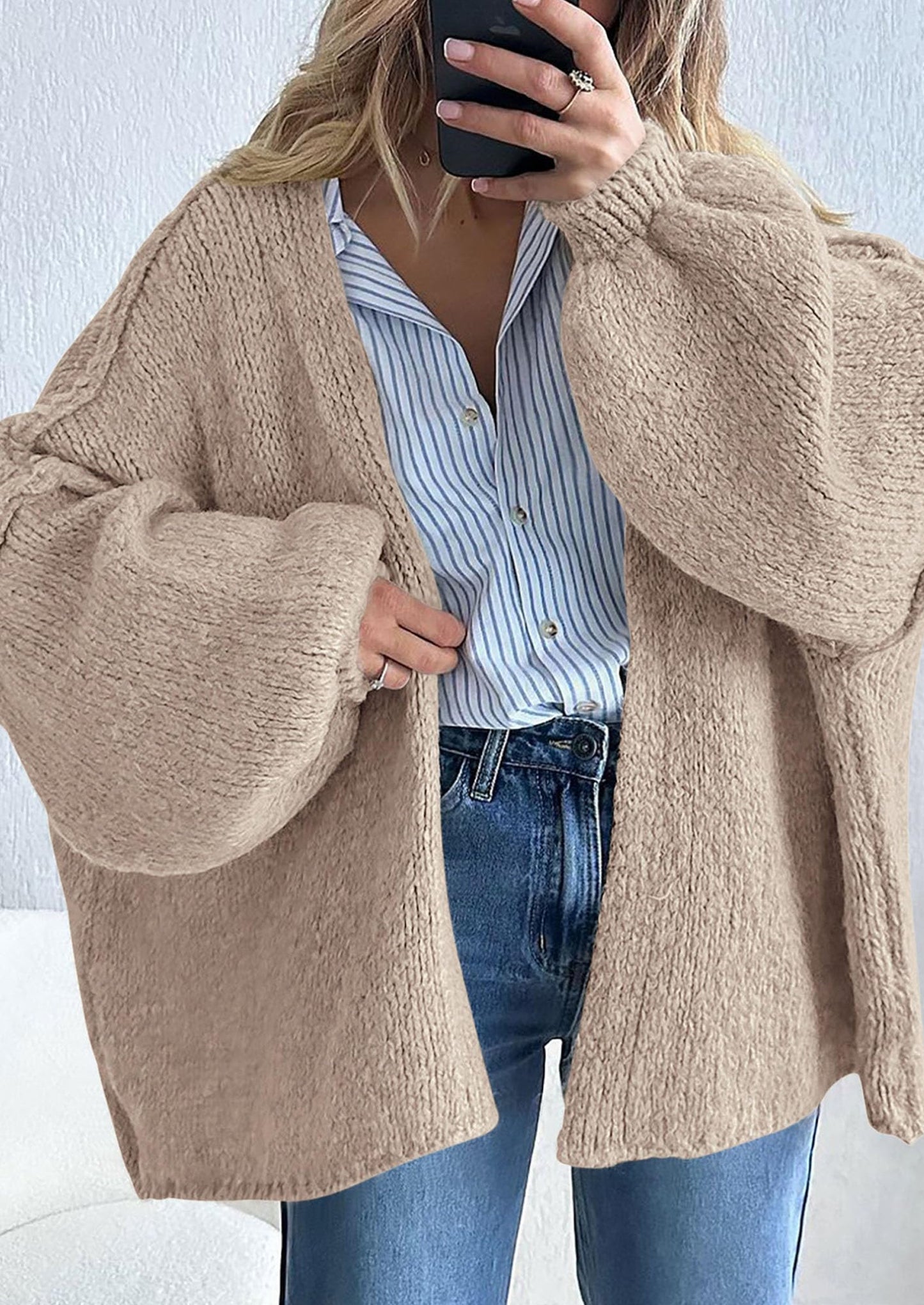 SFRCORD® Womens Oversized Cardigan Sweaters Fall Long Lantern Sleeve Knit Open Front Lightweight Sweater
