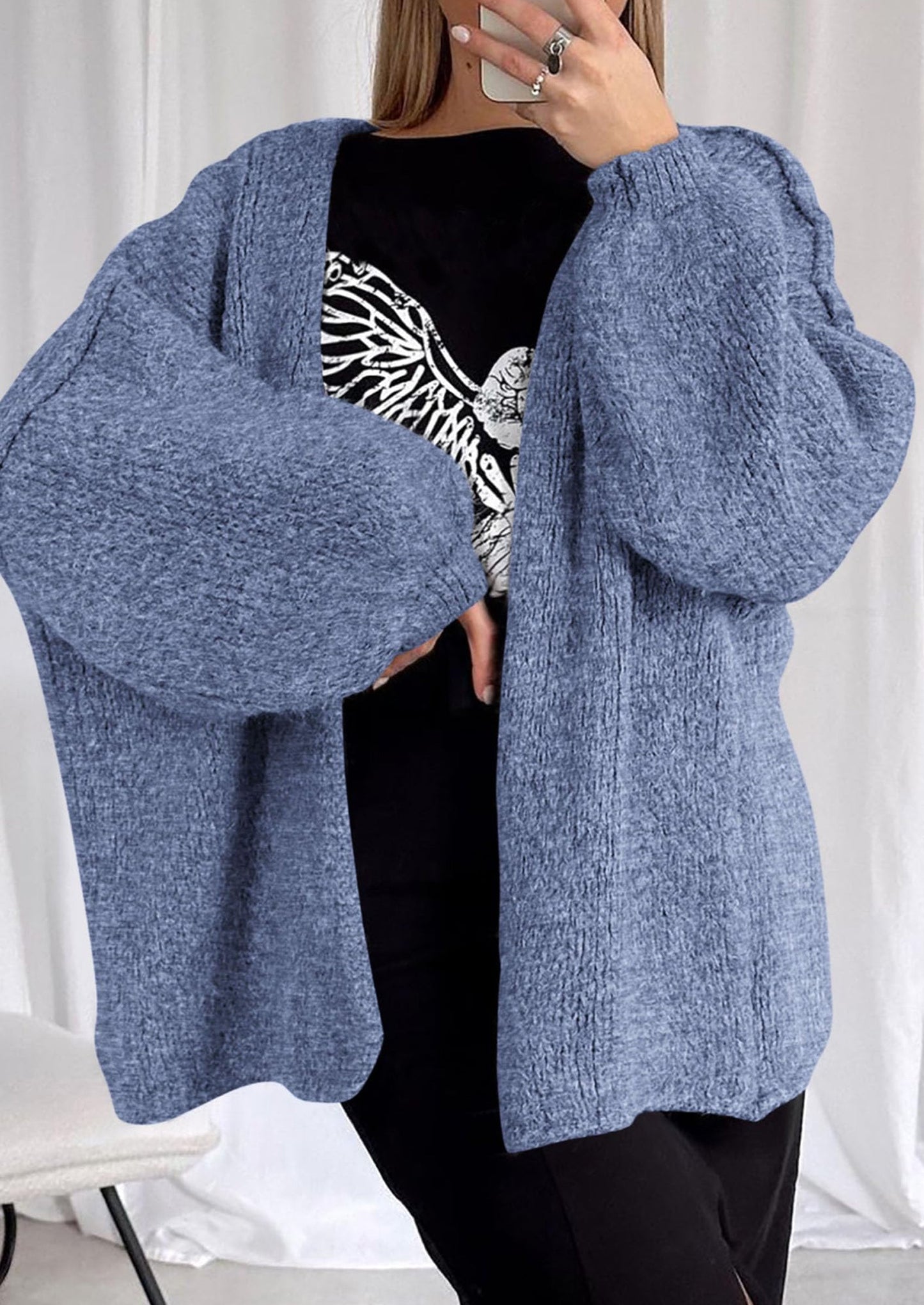 SFRCORD® Womens Oversized Cardigan Sweaters Fall Long Lantern Sleeve Knit Open Front Lightweight Sweater