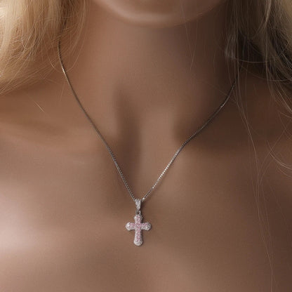 Oneswear® Iced Pink Princess Cut Cross Pendant