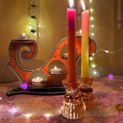 Talking Tables Small Orange Glass Candlestick Holder | Ribbed for Home Décor, Accessories, Halloween Table Decorations, Indoor or Outdoor Dinner Party, Birthday, Wedding