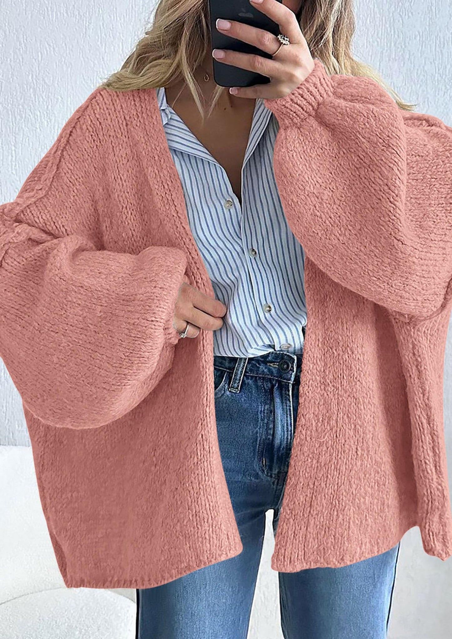 SFRCORD® Womens Oversized Cardigan Sweaters Fall Long Lantern Sleeve Knit Open Front Lightweight Sweater