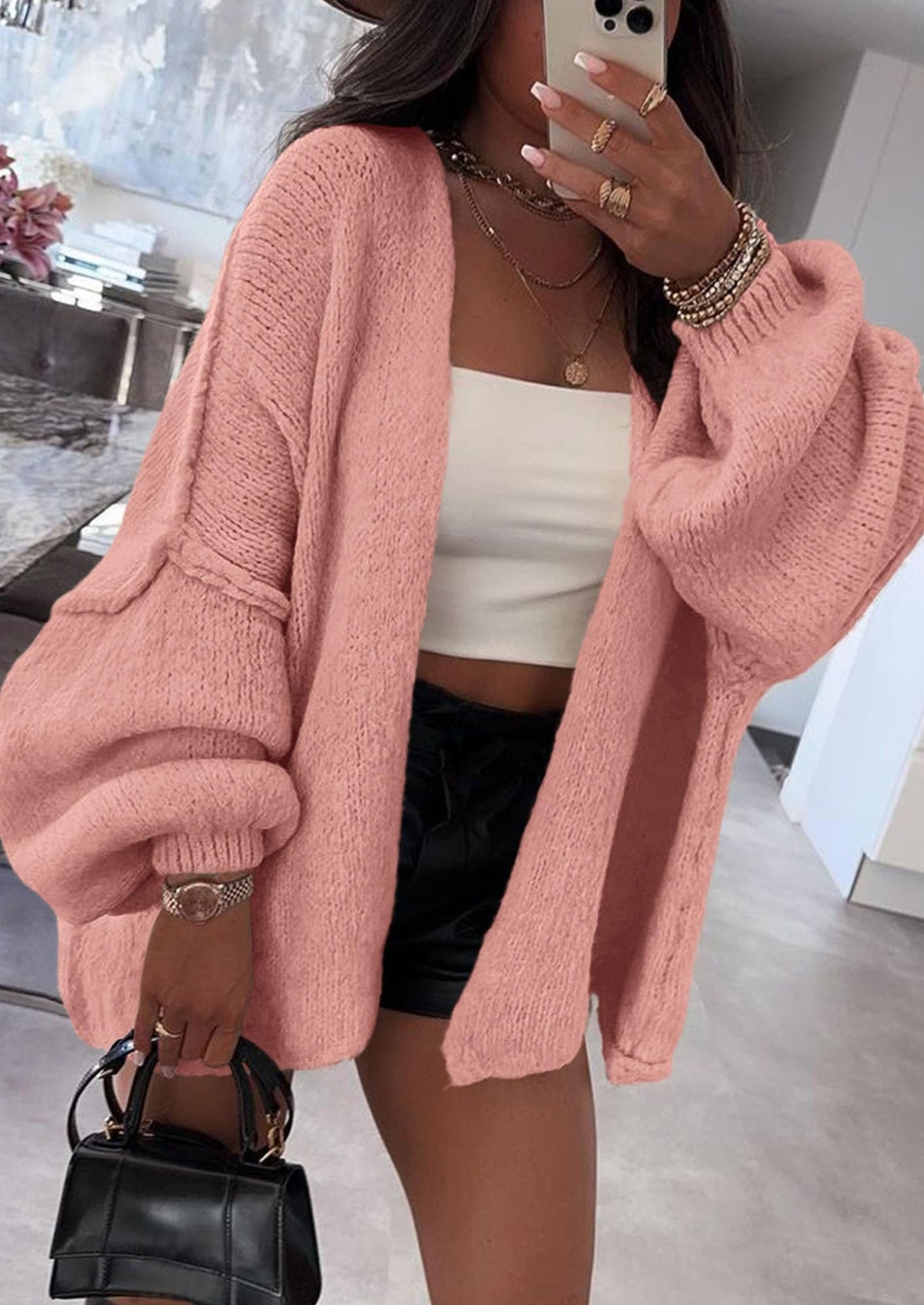 SFRCORD® Womens Oversized Cardigan Sweaters Fall Long Lantern Sleeve Knit Open Front Lightweight Sweater