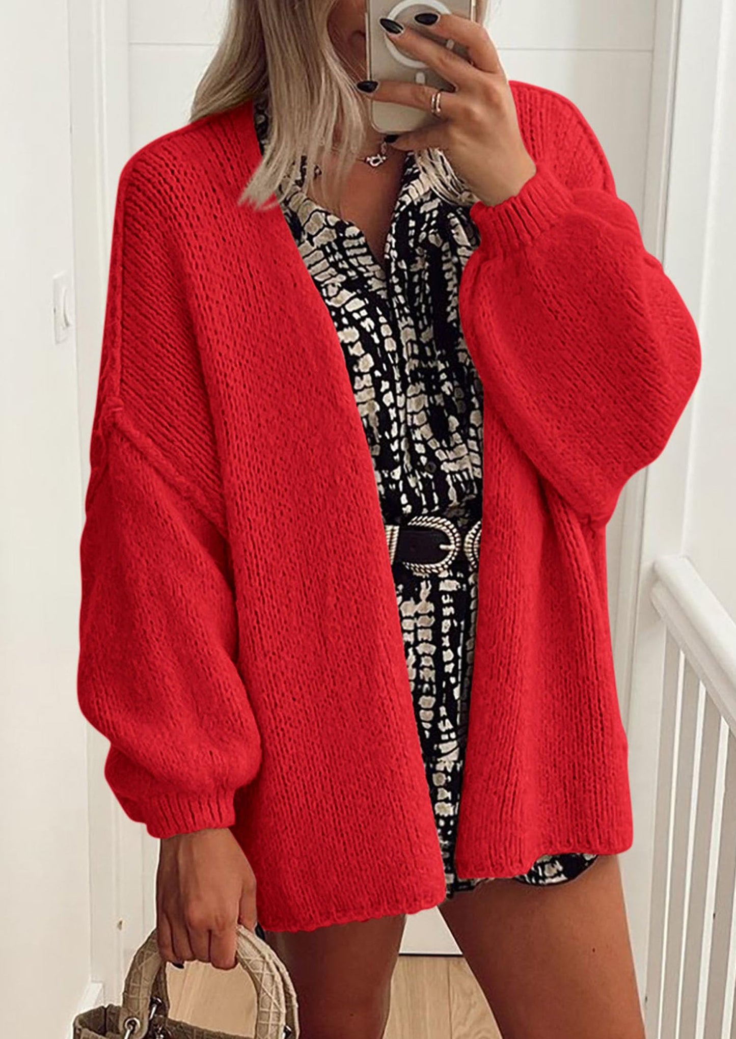 SFRCORD® Womens Oversized Cardigan Sweaters Fall Long Lantern Sleeve Knit Open Front Lightweight Sweater