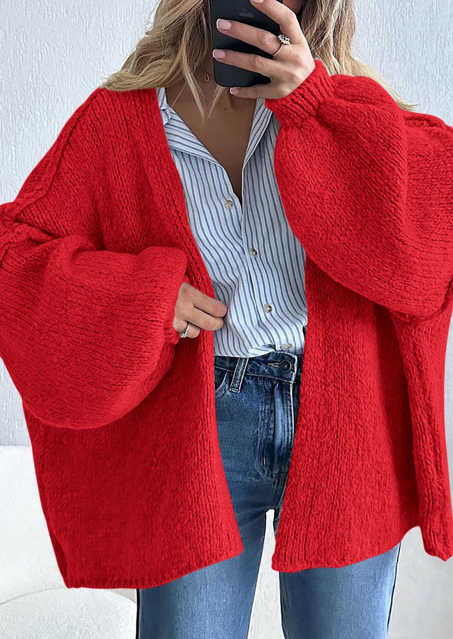 SFRCORD® Womens Oversized Cardigan Sweaters Fall Long Lantern Sleeve Knit Open Front Lightweight Sweater