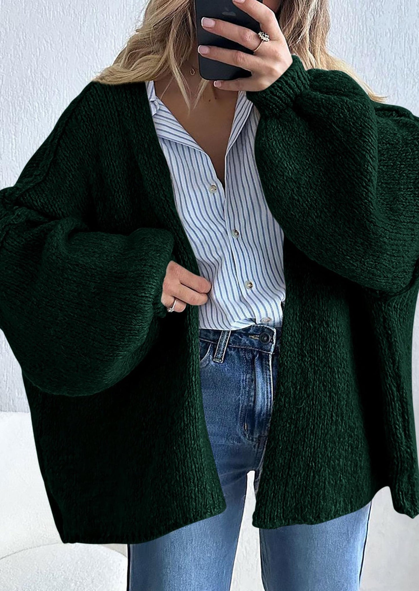 SFRCORD® Womens Oversized Cardigan Sweaters Fall Long Lantern Sleeve Knit Open Front Lightweight Sweater