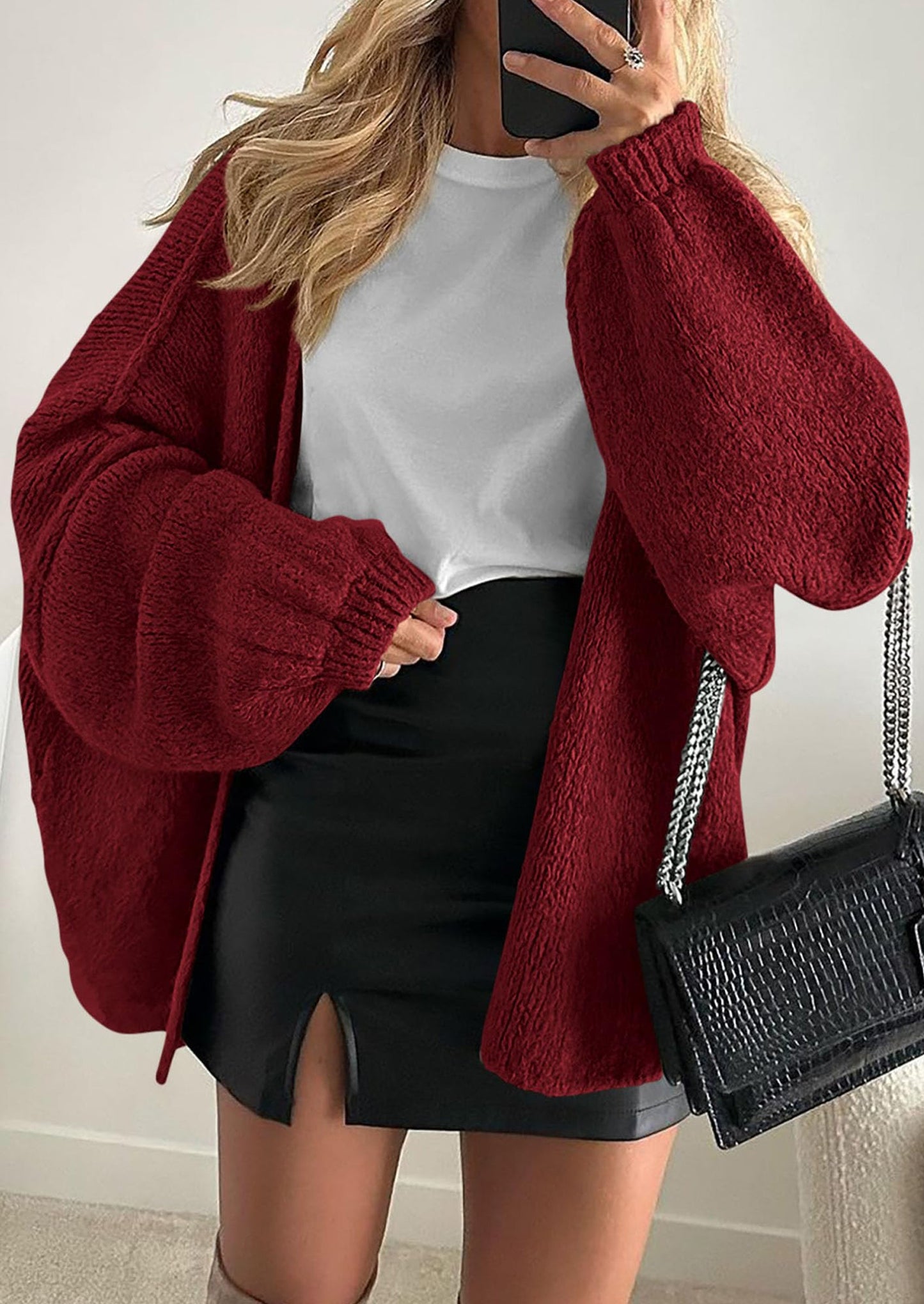 SFRCORD® Womens Oversized Cardigan Sweaters Fall Long Lantern Sleeve Knit Open Front Lightweight Sweater