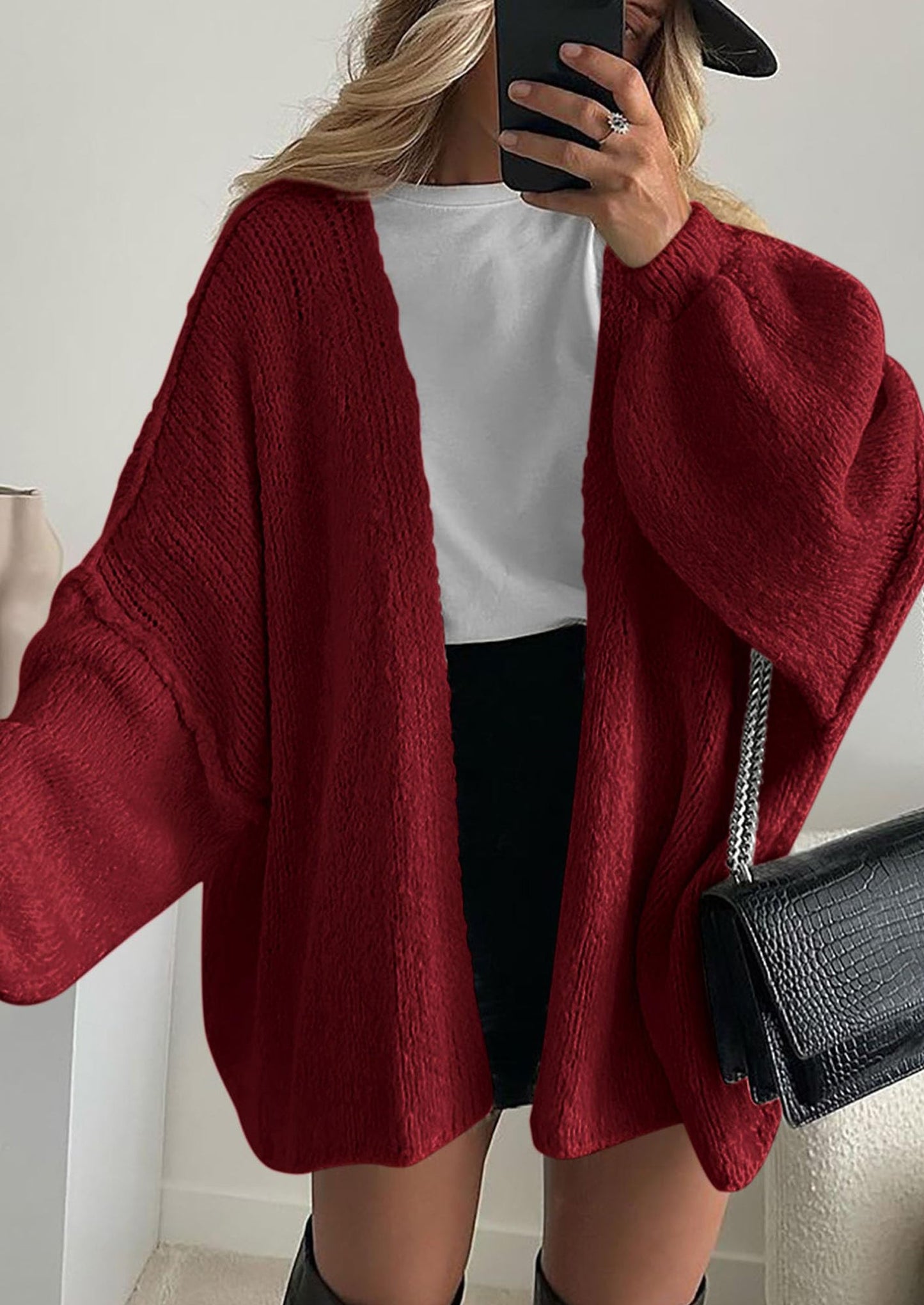 SFRCORD® Womens Oversized Cardigan Sweaters Fall Long Lantern Sleeve Knit Open Front Lightweight Sweater