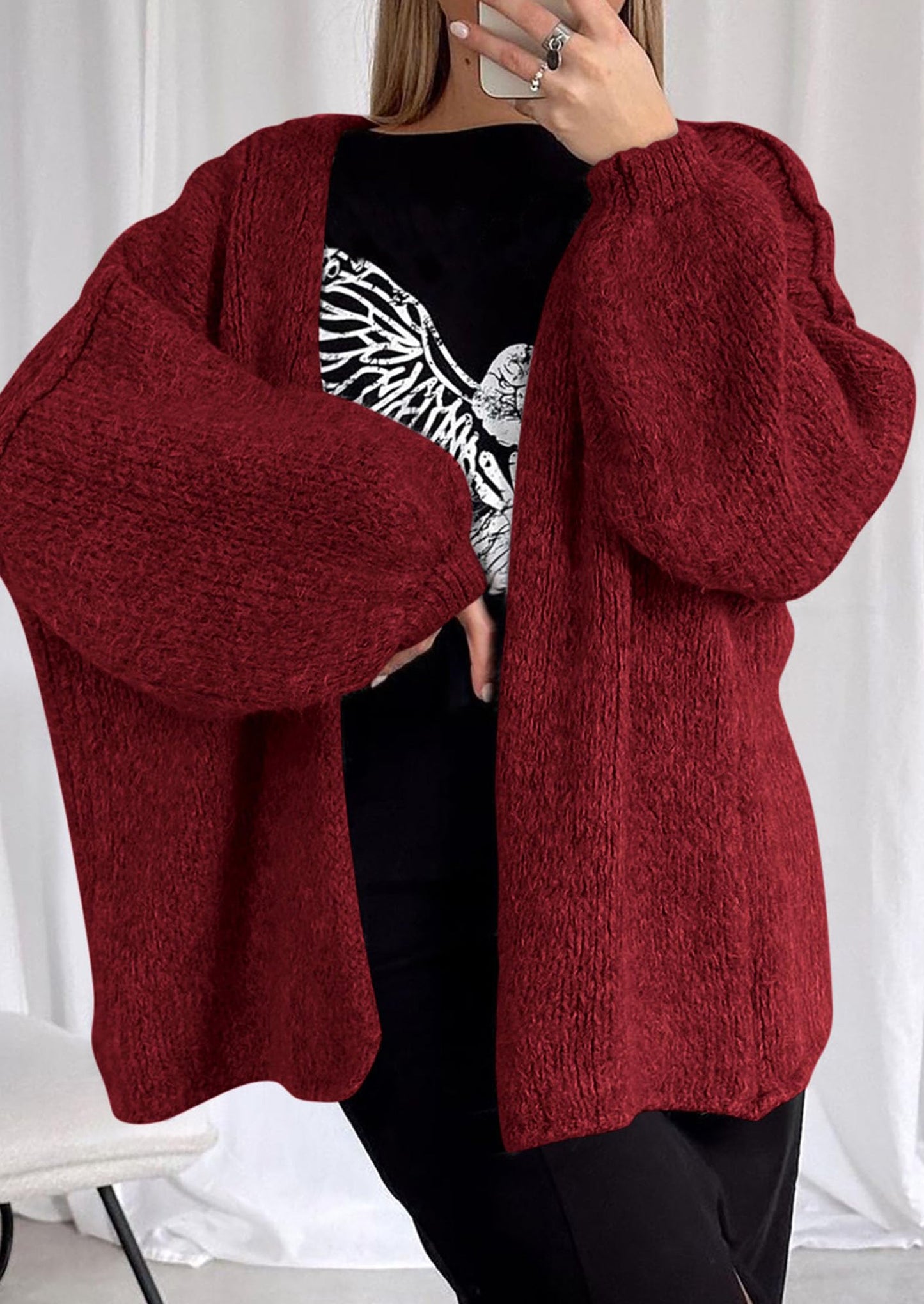SFRCORD® Womens Oversized Cardigan Sweaters Fall Long Lantern Sleeve Knit Open Front Lightweight Sweater
