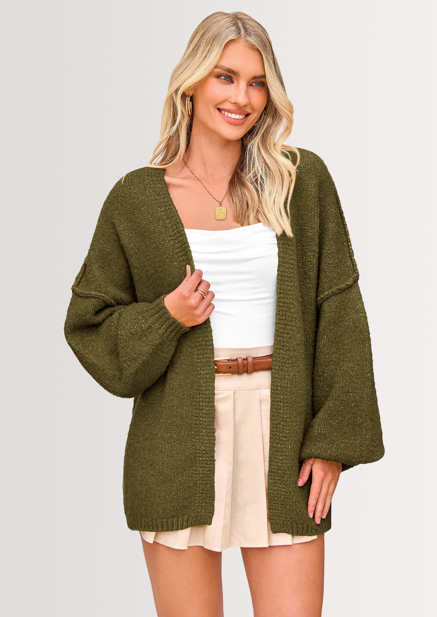 SFRCORD® Womens Oversized Cardigan Sweaters Fall Long Lantern Sleeve Knit Open Front Lightweight Sweater