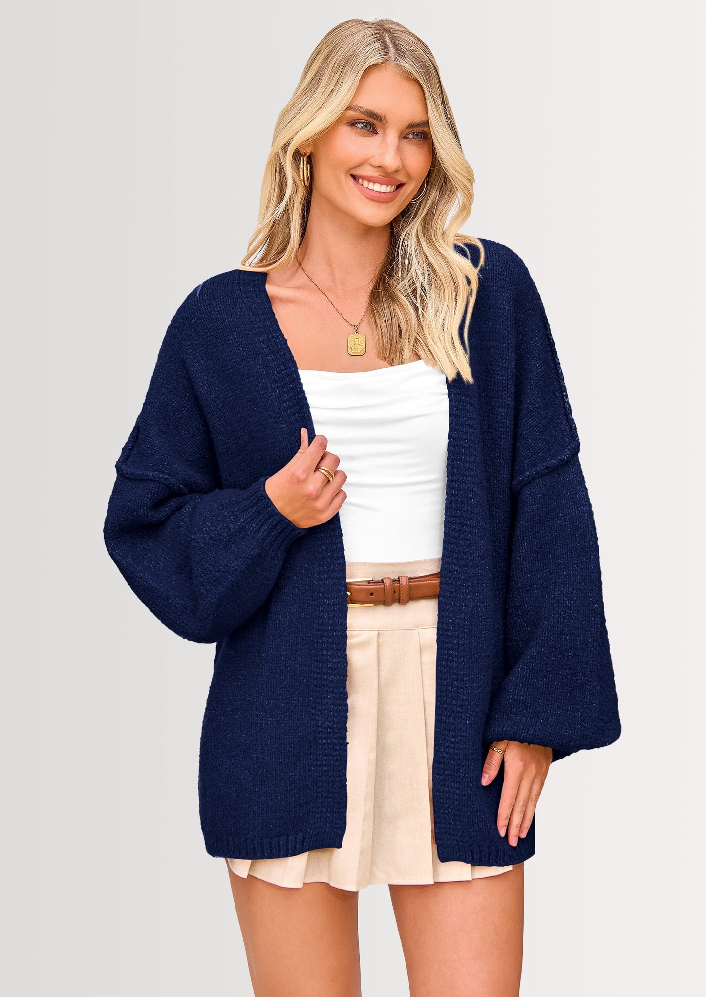 SFRCORD® Womens Oversized Cardigan Sweaters Fall Long Lantern Sleeve Knit Open Front Lightweight Sweater