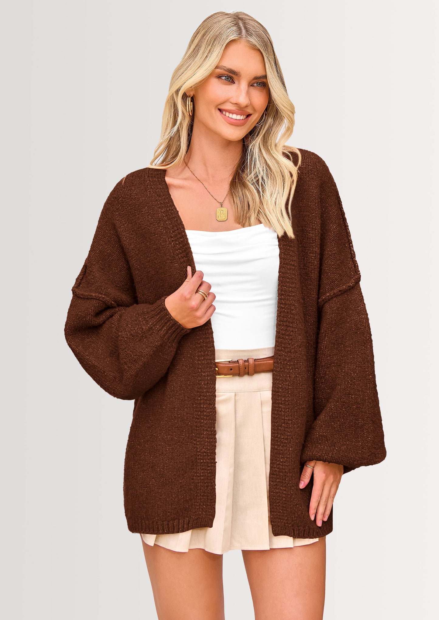 SFRCORD® Womens Oversized Cardigan Sweaters Fall Long Lantern Sleeve Knit Open Front Lightweight Sweater