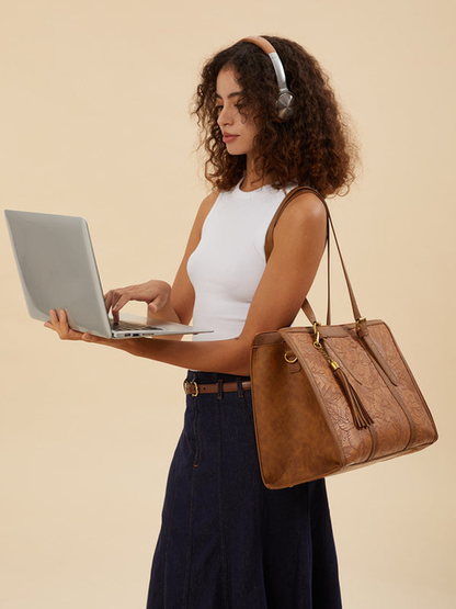SFRCORD® 2Pcs Vintage Leather Laptop Tote, 15.6" 17.3"