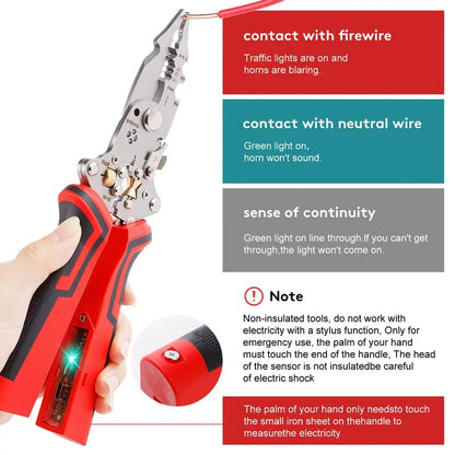 CILIFER® 16 in 1 Wire Stripper Twister for Cutting and Pulling Wires.Cable Scissors.Voltage Tester Pliers. 12V to 250V Live.Null.Hot Wire Judgment AC DC. Audible and Flashing LED Alarms